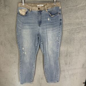Judy Blue Jeans Womens 16W Blue Denim Slim Fit High Rise Leopard Distressed